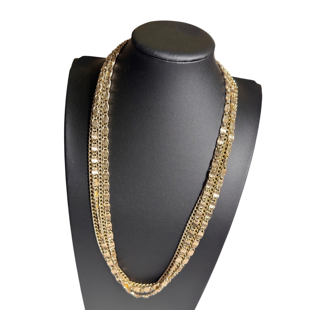 Sarah Coventry Multi Strand Necklace Gold Tone Chain Oval Link Sparkle Accents